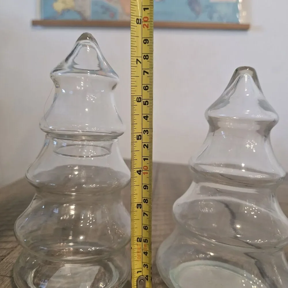 Set Of 3 Christmas Tree Apothecary Jars Clear Centerpiece